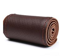 XuanMax Coprivolante da Cucire Universale 38cm in Vera Pelle Traspirante Copri Volante Auto DIY Cuciture fai da te a mano Antiscivolo Copertura di Volante - Caffè