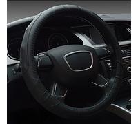 XuanMax Universale Coprivolante Auto Vera Pelle Traspirante Veicolo Copri Volante dell'automobile Antiscivolo Copertura di Volante Genuina Cuoio Colore Giuntura 38cm - Nero