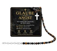 XUANPAI Collana da uomo a forma di croce, per cristianesimo | Collana da uomo con ciondolo a forma di croce, gioiello cristianesimo cattolico occhio di tigre in ossidiana