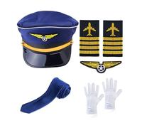 Xuanxi Accessorio per cosplay da capitano della compagnia aerea con cappello, uniforme, spalline, cravatta, assistente di volo, costume per uomo e donna, set uniforme di Halloween