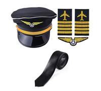 Xuanxi Accessorio per cosplay da capitano della compagnia aerea con cappello, uniforme, spalline, cravatta, assistente di volo, costume per uomo e donna, set uniforme di Halloween