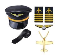 Xuanxi Accessorio per cosplay da capitano della compagnia aerea con cappello, uniforme, spalline, cravatta, assistente di volo, costume per uomo e donna, set uniforme di Halloween