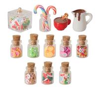 Xuanxi Bottiglia di caramelle a tema natalizio 12 pezzi in miniatura contenitore di vetro con tappo in sughero e scena dolce arcobaleno accessori per mobili per casa delle bambole