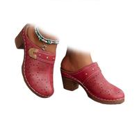 XUANXUANQZ Sandali Da Donna Con Punta Chiusa E Slip-on, Comodi Sandali Ortopedici Con Tacco Basso, Con Supporto Plantare, Slip-on, Con Tacco Medio E Blocco, Pantofole E Sabot (Rosso,38)