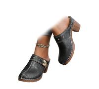 XUANXUANQZ Sandali Da Donna Con Punta Chiusa E Slip-on, Comodi Sandali Ortopedici Con Tacco Basso, Con Supporto Plantare, Slip-on, Con Tacco Medio E Blocco, Pantofole E Sabot (Nero,39)