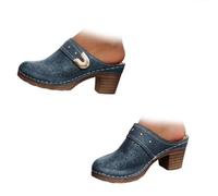XUANXUANQZ Sandali Da Donna Con Punta Chiusa E Slip-on, Comodi Sandali Ortopedici Con Tacco Basso, Con Supporto Plantare, Slip-on, Con Tacco Medio E Blocco, Pantofole E Sabot (Blu,38)