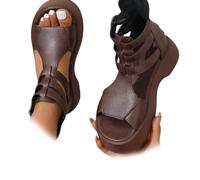 XUANXUANQZ Sandali Ortopedici Da Donna Con Plateau E Zeppa in Morbida Pelle, Sandali Con Zeppa Piatta E Supporto Plantare Con Cinturini (Marrone,42)