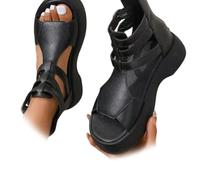 XUANXUANQZ Sandali Ortopedici Da Donna Con Plateau E Zeppa in Morbida Pelle, Sandali Con Zeppa Piatta E Supporto Plantare Con Cinturini (Nero,39)