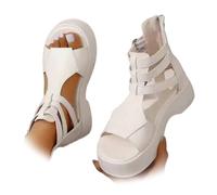 XUANXUANQZ Sandali Ortopedici Da Donna Con Plateau E Zeppa in Morbida Pelle, Sandali Con Zeppa Piatta E Supporto Plantare Con Cinturini (Bianco,37)