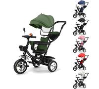 XUANYU 3in1 Triciclo Bambini Evolutivo Triciclo Bimba e Bimbo con Asta Parentale Regolabile/Removibile Triciclo Passeggino Leggero con Stoccaggio, Sedile Girevole e Cappottina Pieghevole (Verde)
