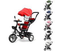 XUANYU 3in1 Triciclo Bambini Evolutivo Triciclo Bimba e Bimbo con Asta Parentale Regolabile/Removibile Triciclo Passeggino Leggero con Stoccaggio, Sedile Girevole e Cappottina Pieghevole (Rosso)