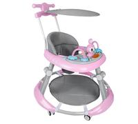 XUANYU Girarrosto per bambini, Girellini e centro attività 3 in 1, Girello scalabile con tappeto, baldacchino, maniglia di spinta, centro di gioco e altezza regolabile, 6 mesi (rosa I)