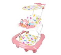 XUANYU Girarrosto per bambini, Girellini e centro attività 3 in 1, Girello scalabile con tappeto, baldacchino, maniglia di spinta, centro di gioco e altezza regolabile, 6 mesi (rosa II)