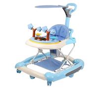 XUANYU Girarrosto per bambini, Girellini e centro attività 3 in 1, Girello scalabile con tappeto, baldacchino, maniglia di spinta, centro di gioco e altezza regolabile, 6 mesi (blu IV)