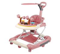 XUANYU Girarrosto per bambini, Girellini e centro attività 3 in 1, Girello scalabile con tappeto, baldacchino, maniglia di spinta, centro di gioco e altezza regolabile, 6 mesi (rosa IV)