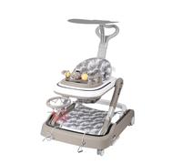 XUANYU Girello spinta bambino, Girellini e Centro attività 3 in 1, Girello scalabile con tappeto, baldacchino, maniglia di spinta, centro di gioco e altezza regolabile, 6 mesi+ (Khaki III)