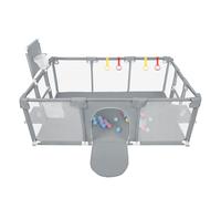 XUANYU Parco Bebe modulare, parchi bambini 180 x 120 x 66 cm, recinto giochi per bambini, parco bambino in tessuto Oxford, 4 anelli di presensione, 8 ventose, 50 palline e cestino da basket (grigio)