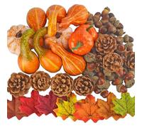 XUBX 166Pcs zucca artificiale autunno decorazioni set, acero foglie ghiande pigne zucche, Halloween zucca decorazioni autunno decorazioni mini zucche con foglie d'acero