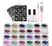 XUBX Kit di tatuaggi glitterati, Kit Tattoo Temporanei, Kit Tatuaggi Glitter, Kit Tatuaggi Temporanei Glitter Per Bambini e Adulti, 24 Glitter Grandi, 120 Stencil Ecc, 2 Colla e 2 Spazzole