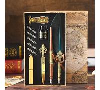XUBX Penna Piuma, Set per scrittura calligrafica, Penna Calligrafica Set con 1 penna d'oca, 1 penna di legno, 17 pennini di ricambio, inchiostro, calamaio e penna, Base per pennino (Blu)