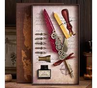 XUBX Penna Piuma, Set per scrittura calligrafica, Penna Calligrafica Set con 1 penna d'oca, 1 penna di legno, 17 pennini di ricambio, inchiostro, calamaio e penna, Base per pennino
