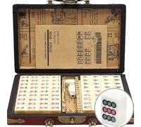 XUBX Set da Viaggio Mini Mahjong - Struttura Solida Facile da Leggere, 144 Piccole Piastrelle, Custodia Vintage in Pelle per Gioco Familiare Cinese