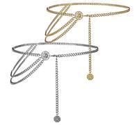 XUBX Set di 2 pezzi Cinture A Catena per Donna, Cinture A Catena per Cintura da Donna, Cintura A Catena Multistrato, Regolabile Cintureper Gonna, Abiti Cinture per Ragazze, Donne (type-01)