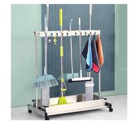 XUCAJING Porta Scopa e Mocio Mobile, Carrello per la Pulizia su Ruote, Rastrelliera per Appendere Scope e Mocio, Portautensili da Giardino per Garage, Ripostiglio (100 X 51 X 103 Cm, 20 Slot)/Sier/68*