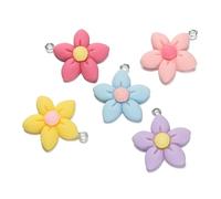 XUCZHAI 5Pcs Colored Resin Cute Flower Shape Charm Pendant for DIY Handmade Beaded Keychain Necklace Jewelry Making Accessories(Ramdon Mixed)