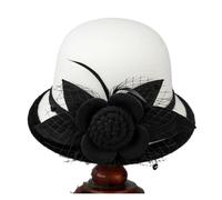 XUCZHAI Cappello a bombetta da donna, a tesa larga, stile vintage, con rete e fiori, for costumi di carnevale accessori(WHITE)