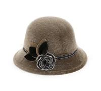 XUCZHAI Cappello da donna vintage elegante con pompon a forma di fiore, in feltro, tinta unita, tesa larga, for autunno e inverno, berretto jazz femminile(Dark khaki)