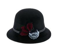 XUCZHAI Cappello da sole esterno, elegante, donna, stile Fedora, con fiore, in finto cappello autunnale e invernale(Black)