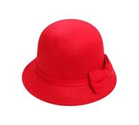 XUCZHAI Eleganti cappelli a bombetta con tesa larga, a cloche da chiesa, vintage retrò donna, caldi autunno e inverno, cappellino in feltro(Red)