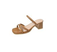 XUCZHAI Pantofole con tacco a blocco, da donna, estive, casual, grosse, concise, mules(Khaki,35)