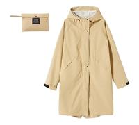 XUCZHAI Raincoat Women Men Long Rain Coat Jacket Zip 2 Pockets Waterproof Coating Inside(Dark Khaki,L)