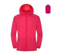XUCZHAI Sun Protection Coats Ultra Light Portable Foldable Hooded Windbreaker Jacket Unisex Anti UV Waterproof Camping Rain(Rose Red,L)