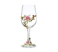 XUDREZ Bicchieri da vino smaltati senza piombo, con fiore smaltato, 320 ml, bicchieri da vino in cristallo rosso/bianco (tazza rosa giglio)