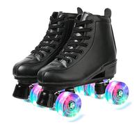 XUDREZ Classic High-Top Pattini a doppia fila in pelle per uomo e donna (Black Flash Wheel, 11)