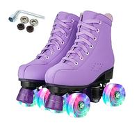 XUDREZ Pattini a rotelle alti da donna, a doppia fila, pattini derby a quattro ruote, unisex, in poliuretano, classici, per principianti, per interni ed esterni (ruota lampeggiante viola, misura 4,5)