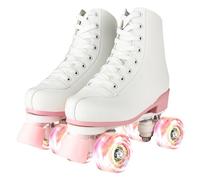 XUDREZ Pattini a rotelle per donne e ragazze, pattini a rotelle bianchi illuminati in pelle PU per adulti per giovani principianti all'aperto (bianco rosa con ruota lampeggiante rosa, EUR 86-21,7 cm