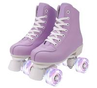 XUDREZ Pattini a rotelle per donne e ragazze, pattini da roller derby per adulti, pattini a quattro ruote in verde menta per principianti, adatti per interni ed esterni (tallone con lampeggiamento
