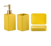 XUDREZ Set di accessori da bagno in ceramica, lussuoso, classico, moderno, giallo, dispenser per sapone/lozione, tazza per spazzolino da denti, portasapone, per casa, hotel, bagno, piano di lavoro