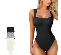 XUEBIN Body Modellante Senza Maniche con Controllo della Pancia, Body da Donna Sexy con Spalline A Coste, Scollo Quadrato, Canotta Senza Maniche, Top E Magliette A Maniche Corte da Donna(Noir,S)
