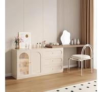 XUEBMA Toeletta Vintage Francese,design Con Antas Trasparente Toeletta In Legno Massello Cassetti A Scomparti Superficie Verniciata Antibatterica Luci LED Tricolore Mobili Da Camera(120cmx40x75cm)