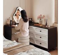 XUEBMA Toletta Retrò Con Grande Specchio Oscurante A Tre Colori,cassetti Multistrato Tavolino Porta Cosmetici Camera Da Letto Per Ragazze(100cmx120cm)