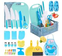 XueerQueer Set di Cucina per Bambini - 30 Pezzi con Coltelli Sicuri, Taglieri, Grembiule e Accessori Montessori per Tagliare Frutta e Verdura - Giocattolo Educativo per Piccoli Chef (3-10 Anni)
