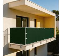 XUEHMIN Copri Ringhiera Balcone Esterno 65 x 110 cm Impermeabile, Protezione UV Resistente al Vento Ringhiera Copertura, Antipioggia con Fascetta, Corde per Giardino, Verde Scuro