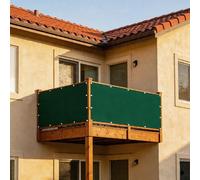 XUEHMIN Copri Ringhiera Balcone Esterno 65 x 110 cm Resistente al Vento, Impermeabile Anti UV Rete Ombreggiante, Privacy Balcone con Corde, Occhielli per, Verde Scuro