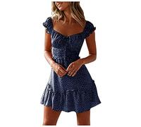 XUEJIANN Abito estivo da donna, a maniche corte, stile retrò, da cocktail, da sera, da sera, da festa, casual, casual, casual, per il tempo libero, con fiori, taglie grandi, Blu marino, S