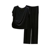 XUEJIANN Loungewear Set Per Le Donne Plus Size Pigiama Set Cotone Premaman Loungewear Girocollo Morbido Pigiama Set Cotone Manica Lunga Biancheria Da Notte Pj Set 2 Pezzi Homewear, Nero , XL